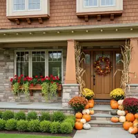 Beautiful fall transformation with pumpkins and autumn decor